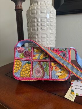 Handmade Pink Beaded Fruit Shoulder Bag